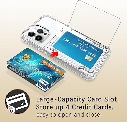 Miniatura 2 de ZIYE Funda diseñada para iPhone 15 Pro con tarjetero, funda tipo cartera 15 Pro para almacenar hasta 3 tarjetas de crédito, funda transparente