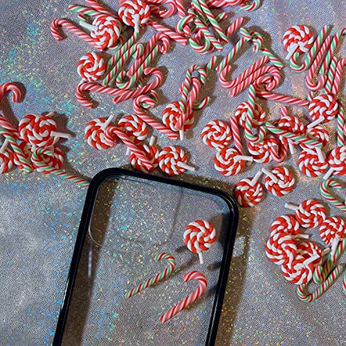 50 Pcs Miniature Christmas Crutch Candy Swirl Ornaments Christmas Tree Fake Candy Polymer Clay Charm For Diy Phone Case Key Holder Ornament Christmas Tree Party Decorations #TOP3