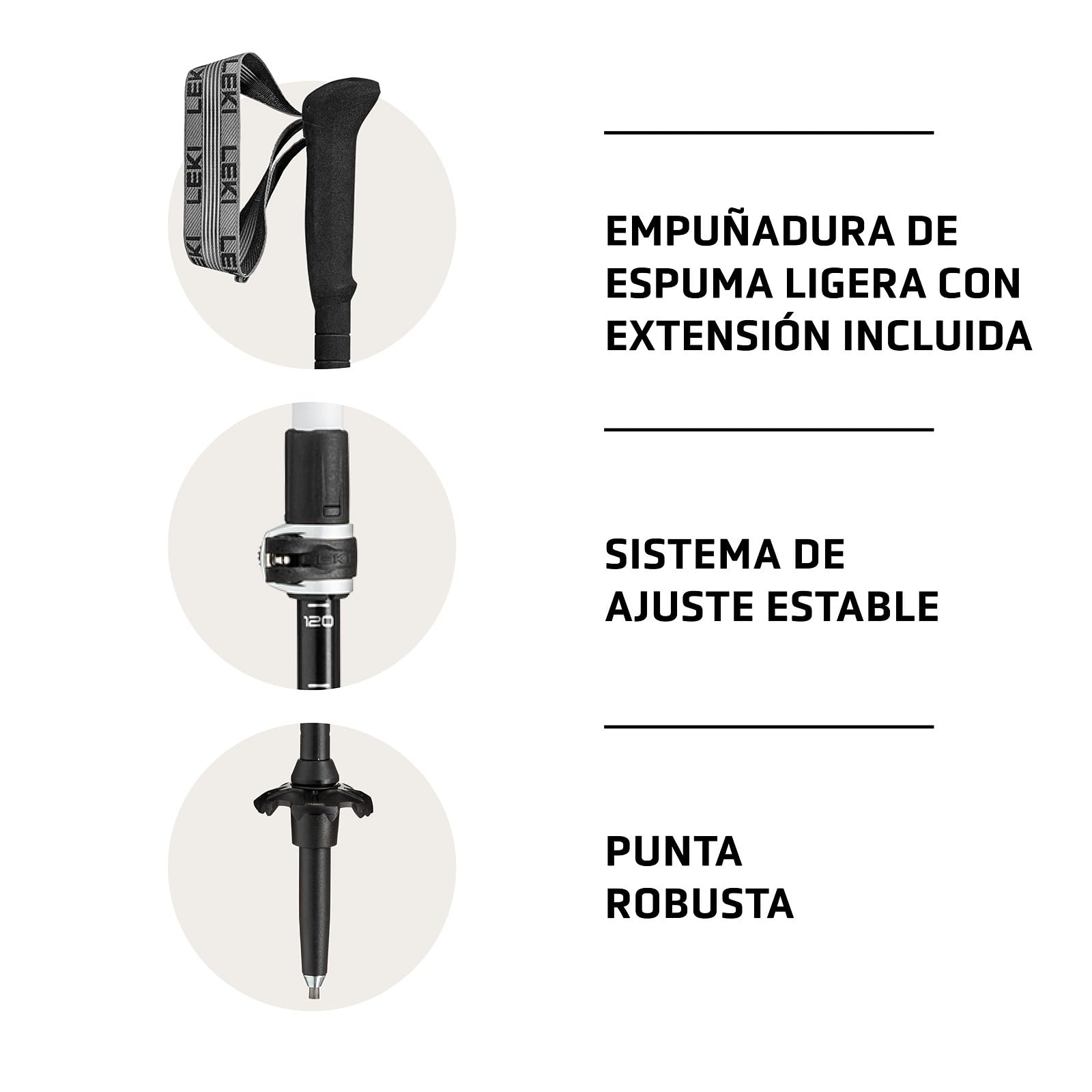LEKI Skytera Lite Performance Series - Bastones de Senderismo para Hombre y Mujer | Bastones de Trekking Ajustables de Aluminio (90-135 cm) con Plato de Trekking | Mango de Espuma cómodo + extensión