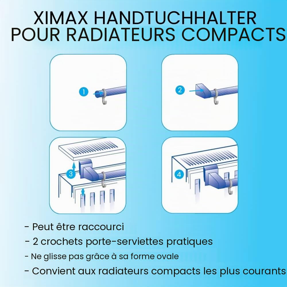 XIMAX Support pour Gants pour radiateurs compacts Blanc ou chromé Longueurs : 92,5 cm, Blanc