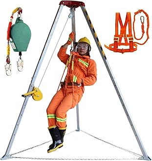 Heavy Duty Rescue Tripod System with Winch & Safety Harness - Confined Space Tripod Kit for Wells Manhole Sewer Tunnels (1200LBS Winch+Safe Belt)