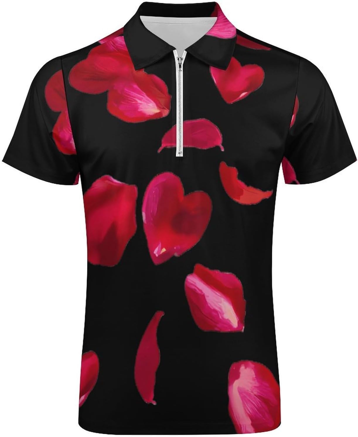 Rose Petals Polo Shirts for Men Short Sleeve Athletic Golf Tees Tops | Casual Summer Zippered V Neck Mens T-shirts Sports Quick Dry Tennis