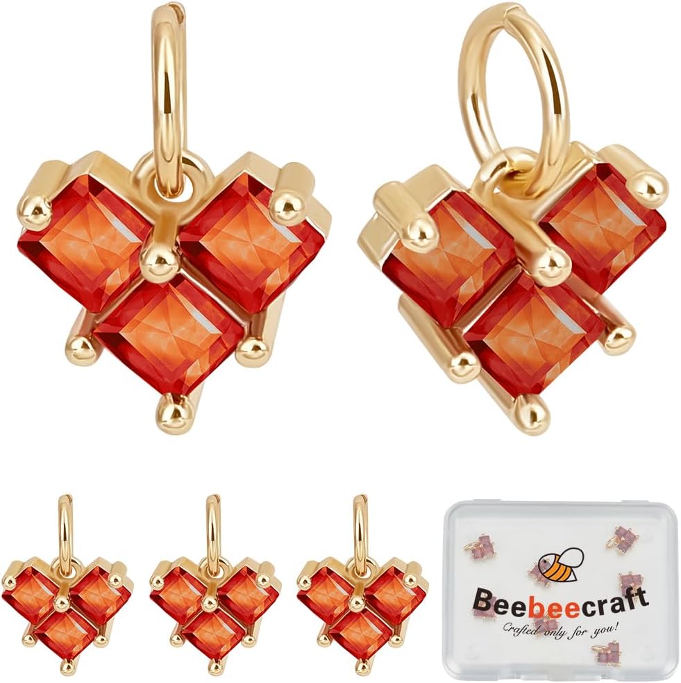 Beebeecraft 1 Box 10Pcs Cubic Zirconia Heart Charms 18K Gold Plated Love Charms with Jump Ring for Jewelry Making Earrings Necklaces Bracelets DIY