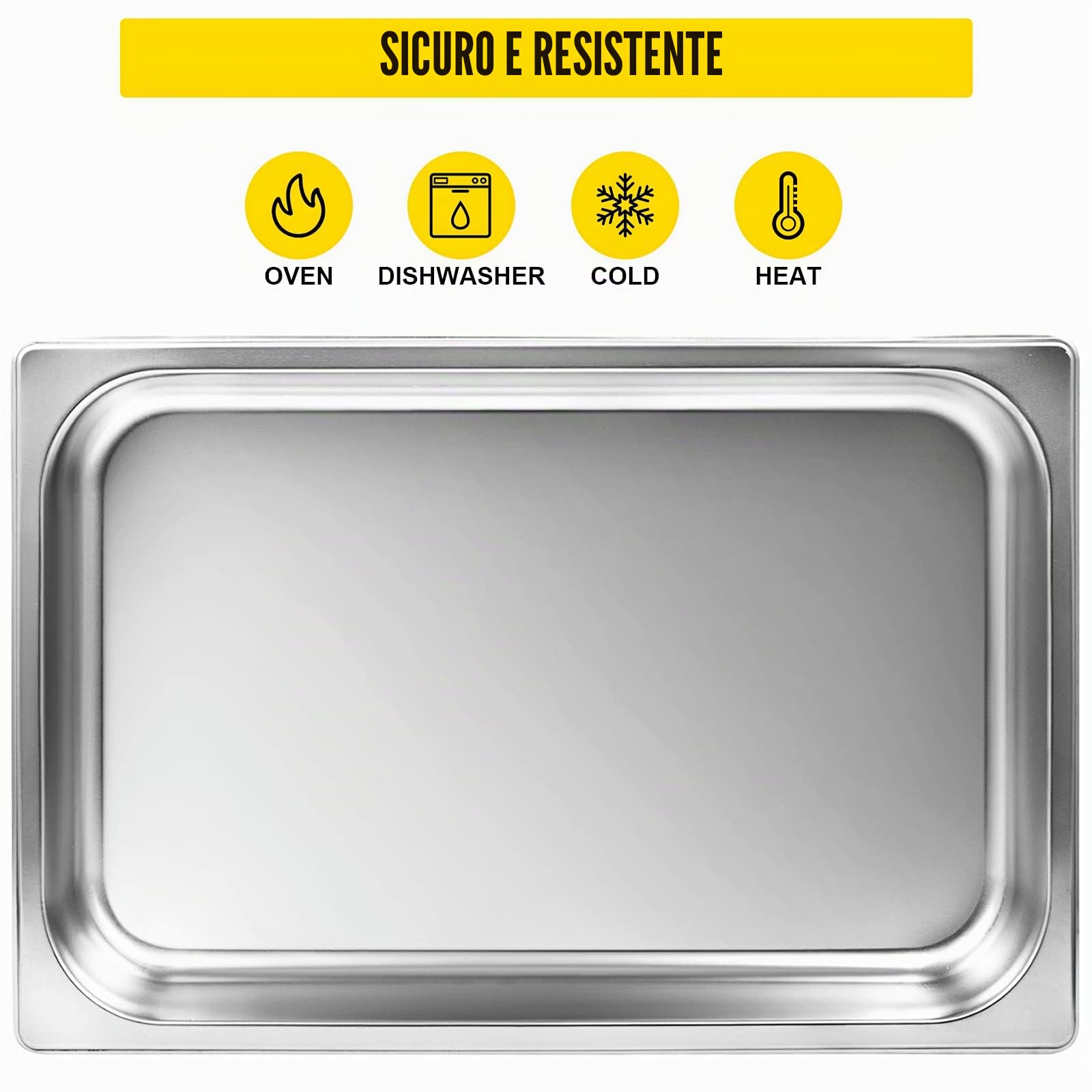 VEVOR Set di 6 piatti da forno in acciaio inox, 8,5 l, spessore 0,8 mm, vassoio levigato rettangolare effetto specchio per alimenti per cucina di ristorante e dolci