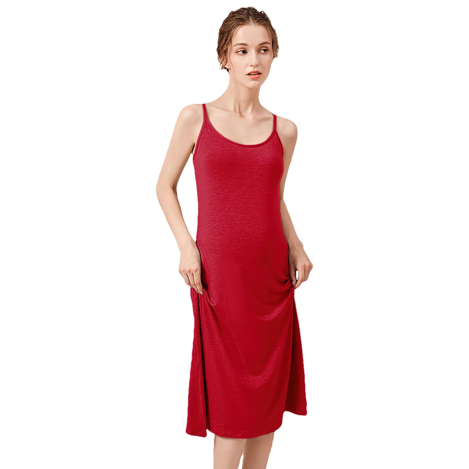 Femme Grande Taille Fond de Robes Longue avec Bretelles Jupon sous Robe Chemise de Nuit sans Manches (S-5XL)