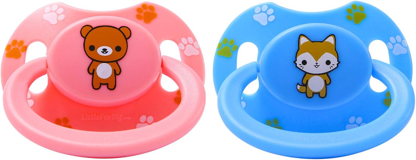 LittleForBig Bigshield Generation-II Adult Sized Pacifier Printed Set - Blue Fox & Pink Teddy bear