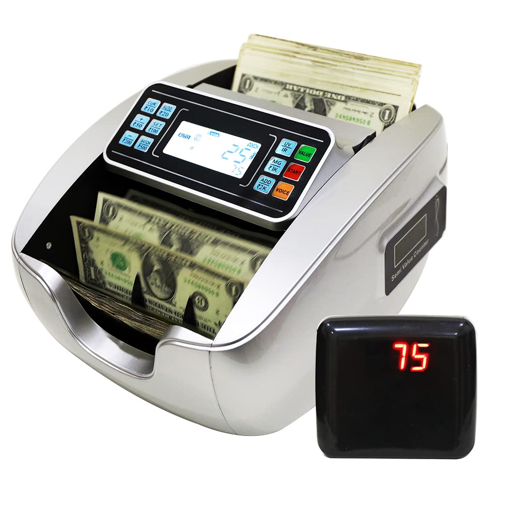 Money Counter with UV/MG/IR Counterfeit Detection, Portable Bill Counting Machine, Bill Counter with LED External Display,Add and Batch Modes, 1,000 Bills/Min (MC-6608)
