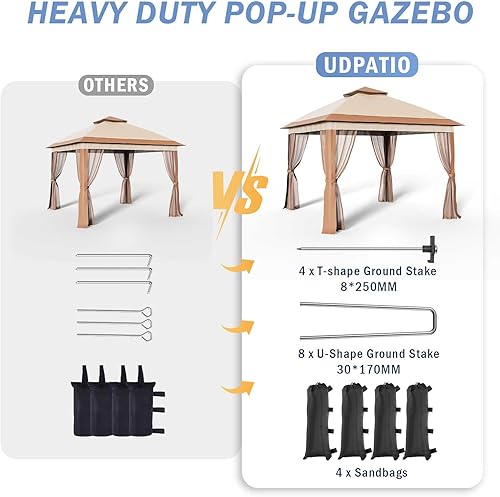 Miniatura 6 de UDPATIO Gazebo desplegable de 11 x 11 pies, para patio al aire libre, impermeable, con mosquitera, para césped, jardín, patio trasero y cubierta,