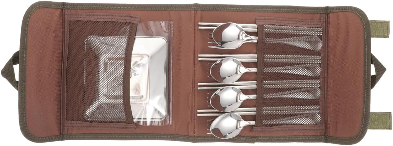Outdoor Stainless Steel Cutlery Set for 4 People, Camping Picnic Barbecue Portable Tableware with Spoon, Chopsticks, Forks, and Carry Case, Sturdy Outdoor Flatware Kit Random Color