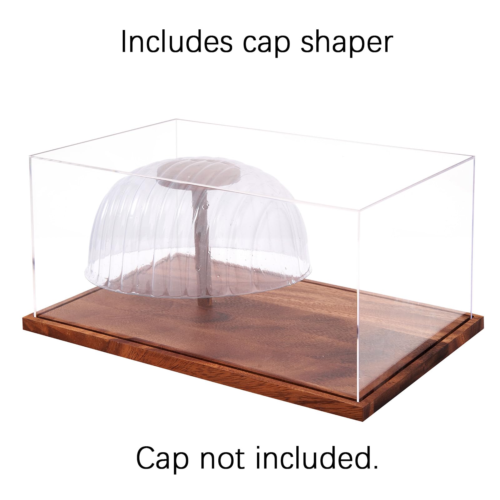 Hat Display Case, No Assembly Required Clear Acrylic Baseball Cap Stand, UV Protection Signed Hat Transparent Showcase, UV Protection Box with Solid Wood Base Risers & Hat Shaper 1