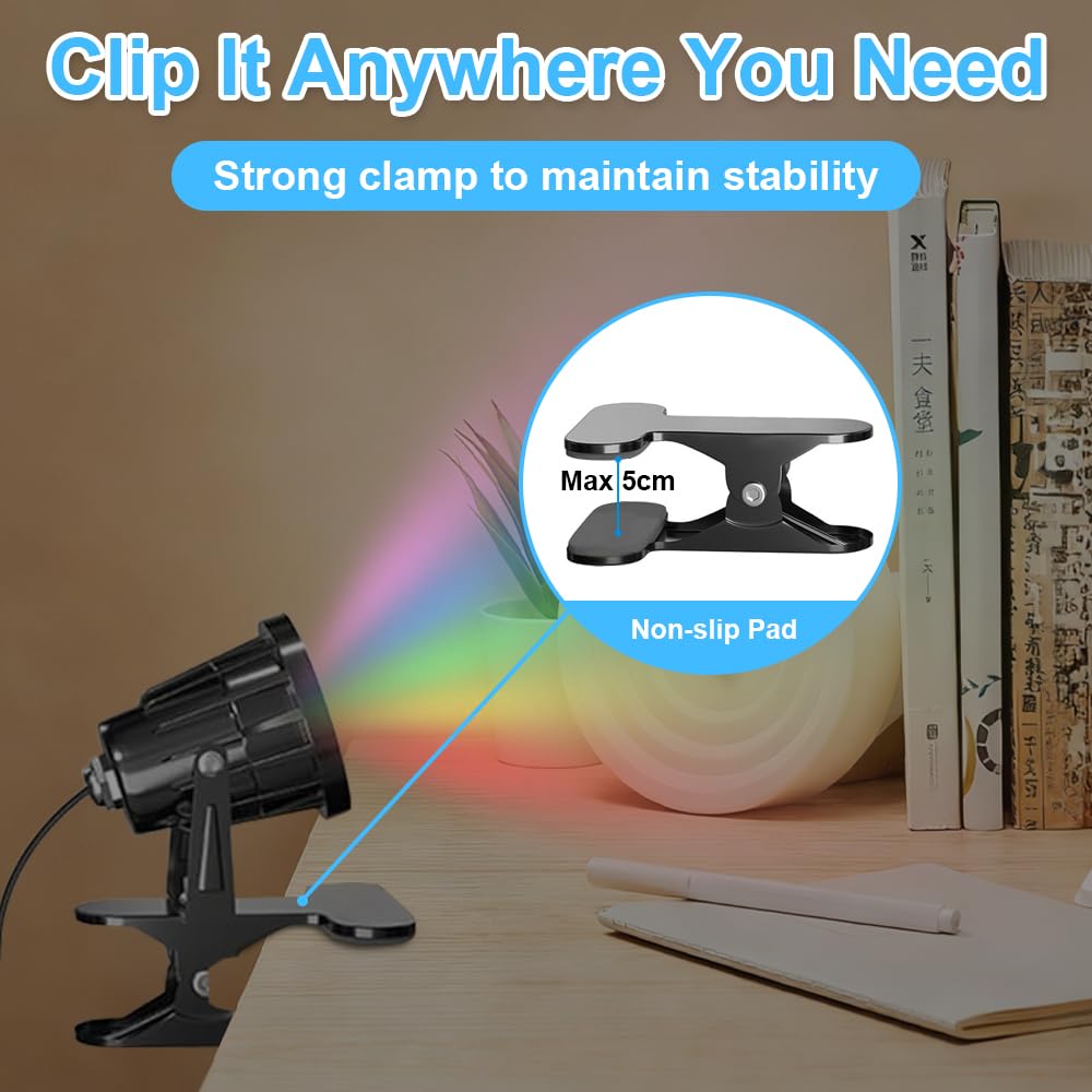 Foco LED de Pinza, 6W con Mando a Distancia & Interruptor Impermeable, Cable 3m & Enchufe EU, IP65 Resistente al Agua, Iluminación Interior Exterior Jardín Terraza, 15 Luz RGB + Luz Cálida