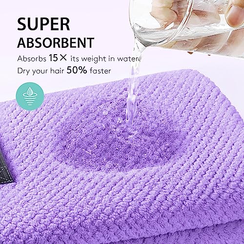 Image of YFONG X-Large Hair Towel Wrap for Women, Super Absorbent Microfiber Hair Towel for Curly Hair, Fast Drying Hair Turbans with Elastic,Hair Drying Towel Wrap for Hair Care 30 inch X 40 inch (Purple)