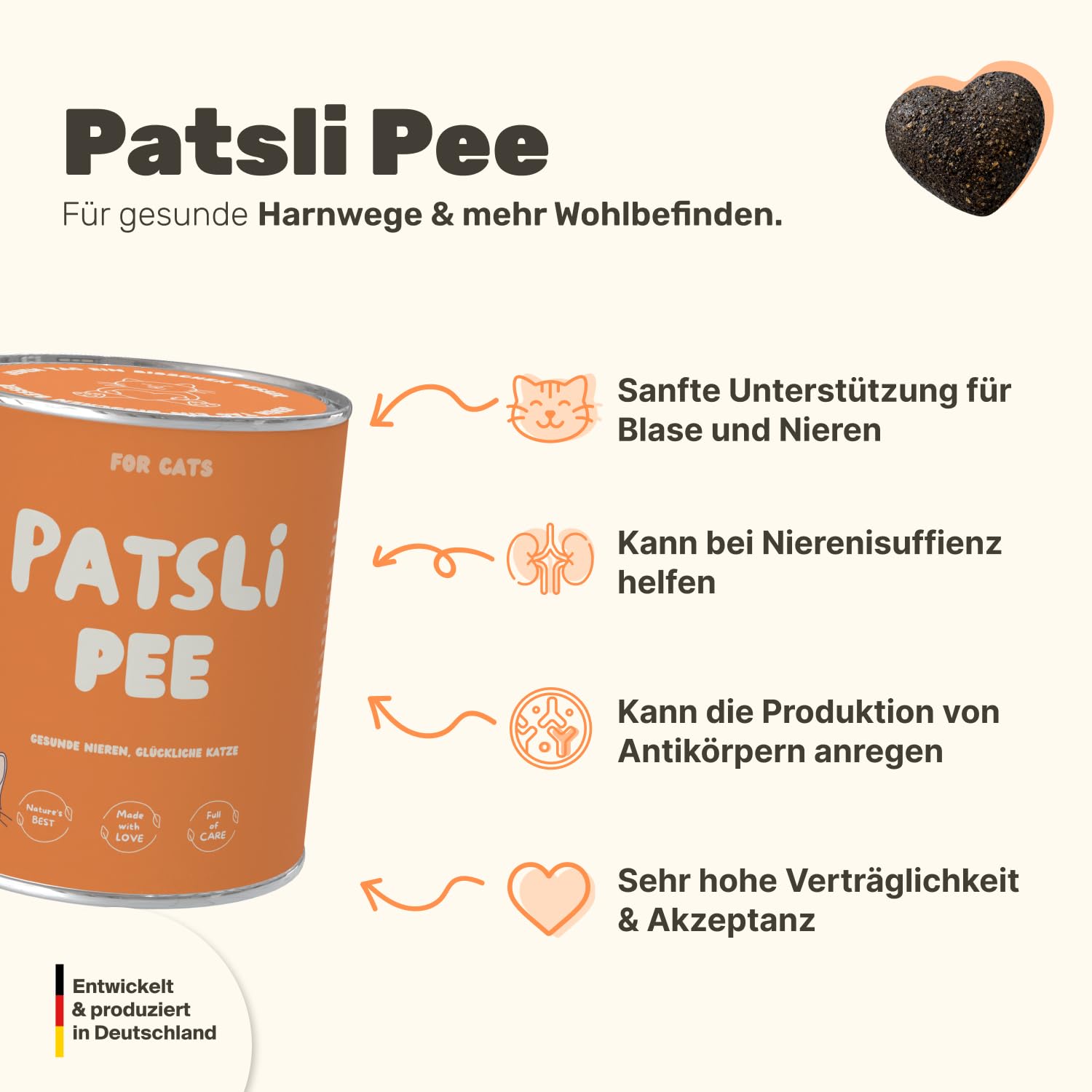 6-in-1 Nieren- & Blasen-Komplex für Katzen | Unterstützt Harnwege & Nierenfunktion | Nierendiät Katze | Mit Cranberry & Hagebutte | Renal Tonicum für Katzen | Tierärztlich entwickelt | Patsli Pee