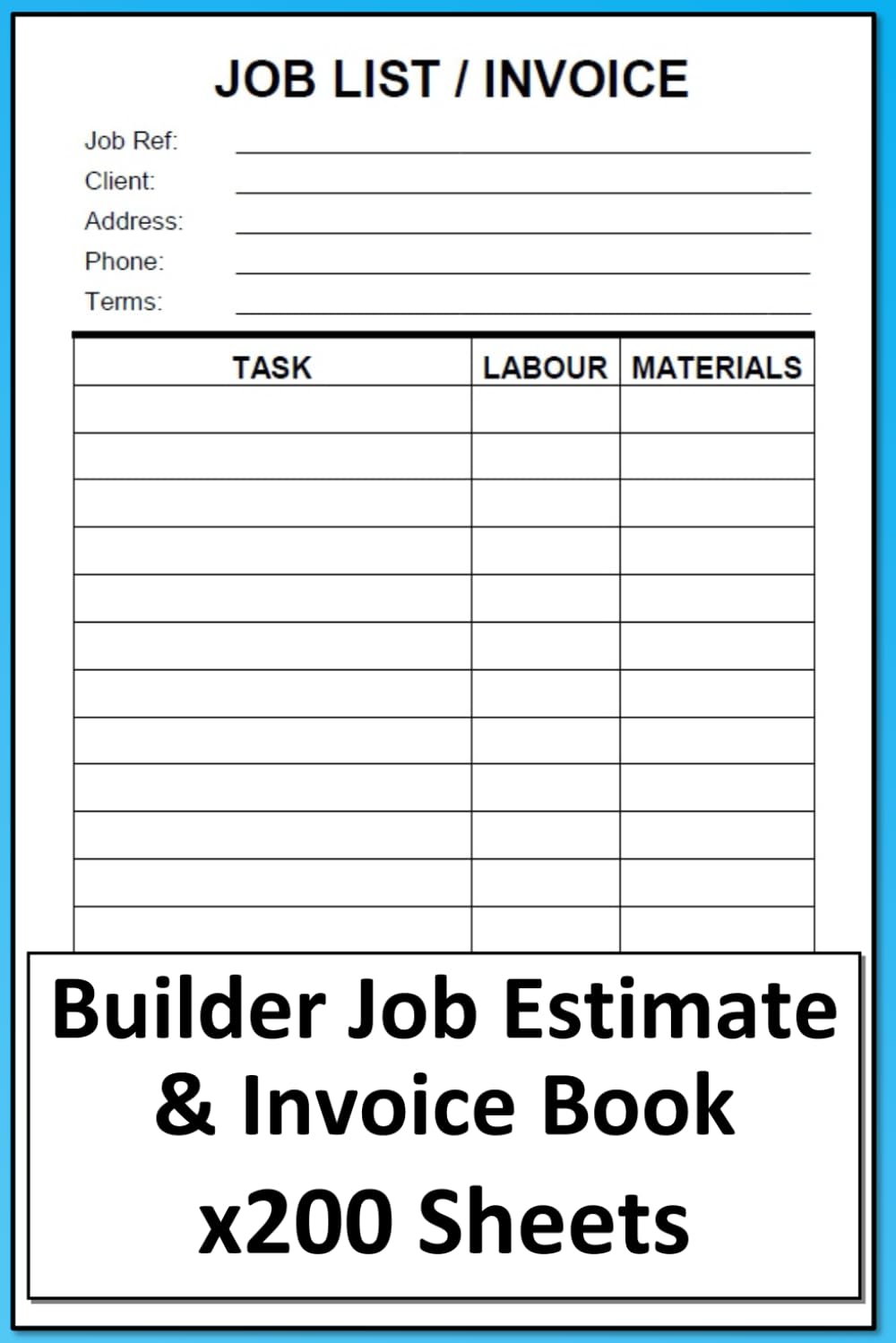 Builder Invoice Receipt & Job Estimate Pad: Book of x200 Double Sided ...
