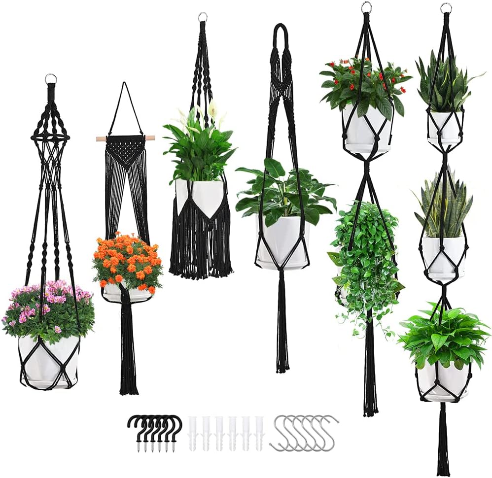 Amazon.com: SNUGBERI 6 Pack Macrame Plant Hangers Indoor Outdoor ...
