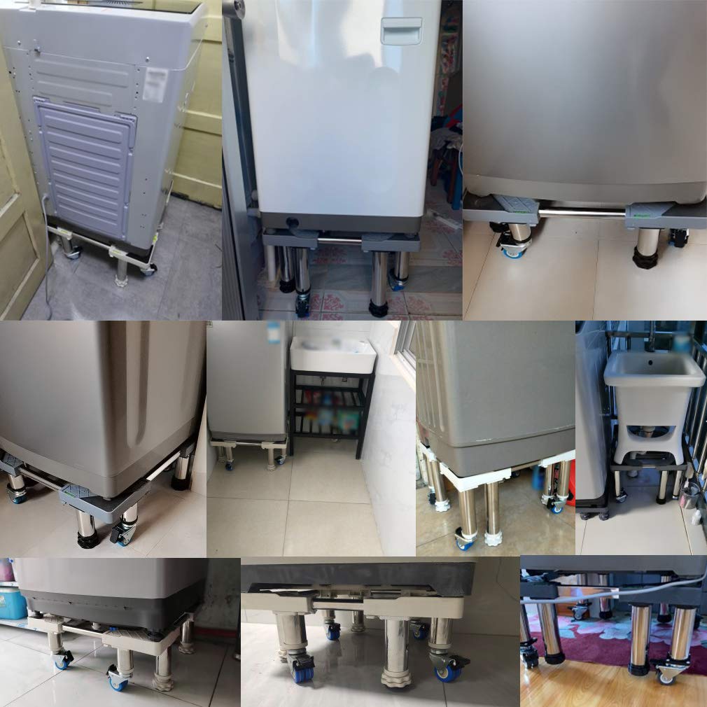 Base ajustable para lavadora y secadora con ruedas de 41 a 65 cm, capacidad de 300 kg, pies antivibración, soporte portátil para refrigerador, carrito móvil resistente para lavavajillas