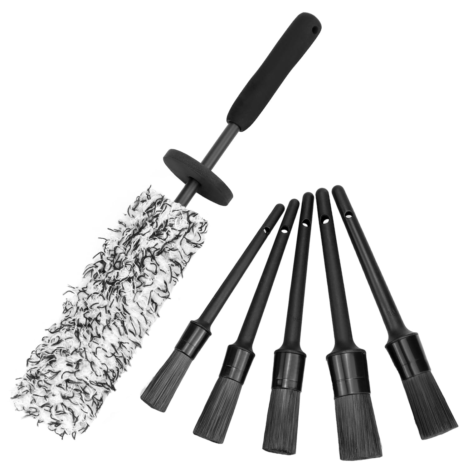 QWORK® Spazzola per Cerchi in Microfibra per Auto Extra Sottile con 5 spazzole per Dettagli, per Tutti i Tipi di Cerchioni