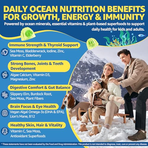 Image of 2pack Sea Moss Gummies for Kids & Adults, 19-IN-1 Super Food with Elderberry, Spirulina, Algae Omega 3, Algae Calcium, Ashwagandha, Mushroom, Vitamins D3, C for Immune, Gut, Bone, Energy, Brain, Vegan