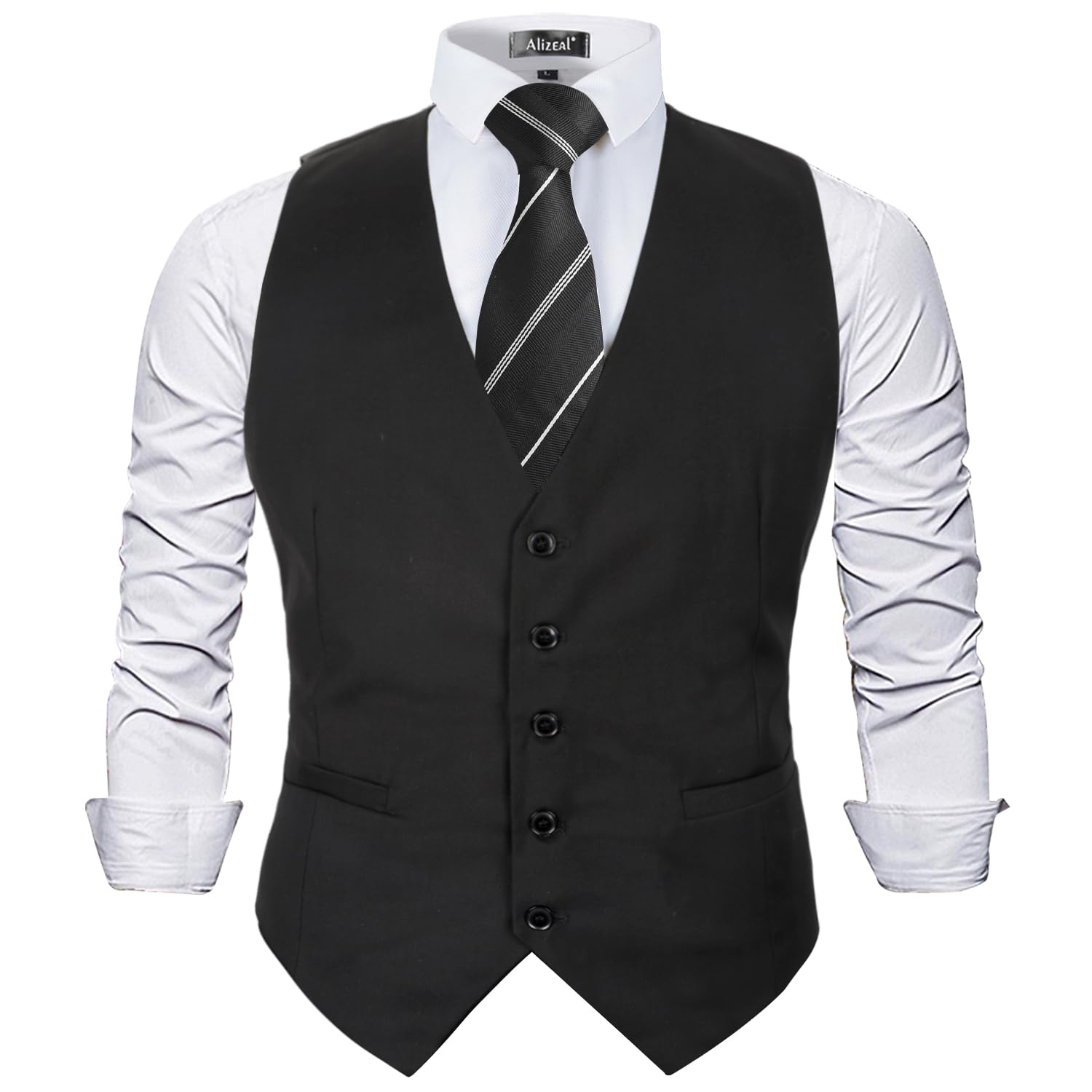 Mens Classic Solid Color Business Suit Vest Regular Fit Tuxedo Waistcoat for Wedding-image-23