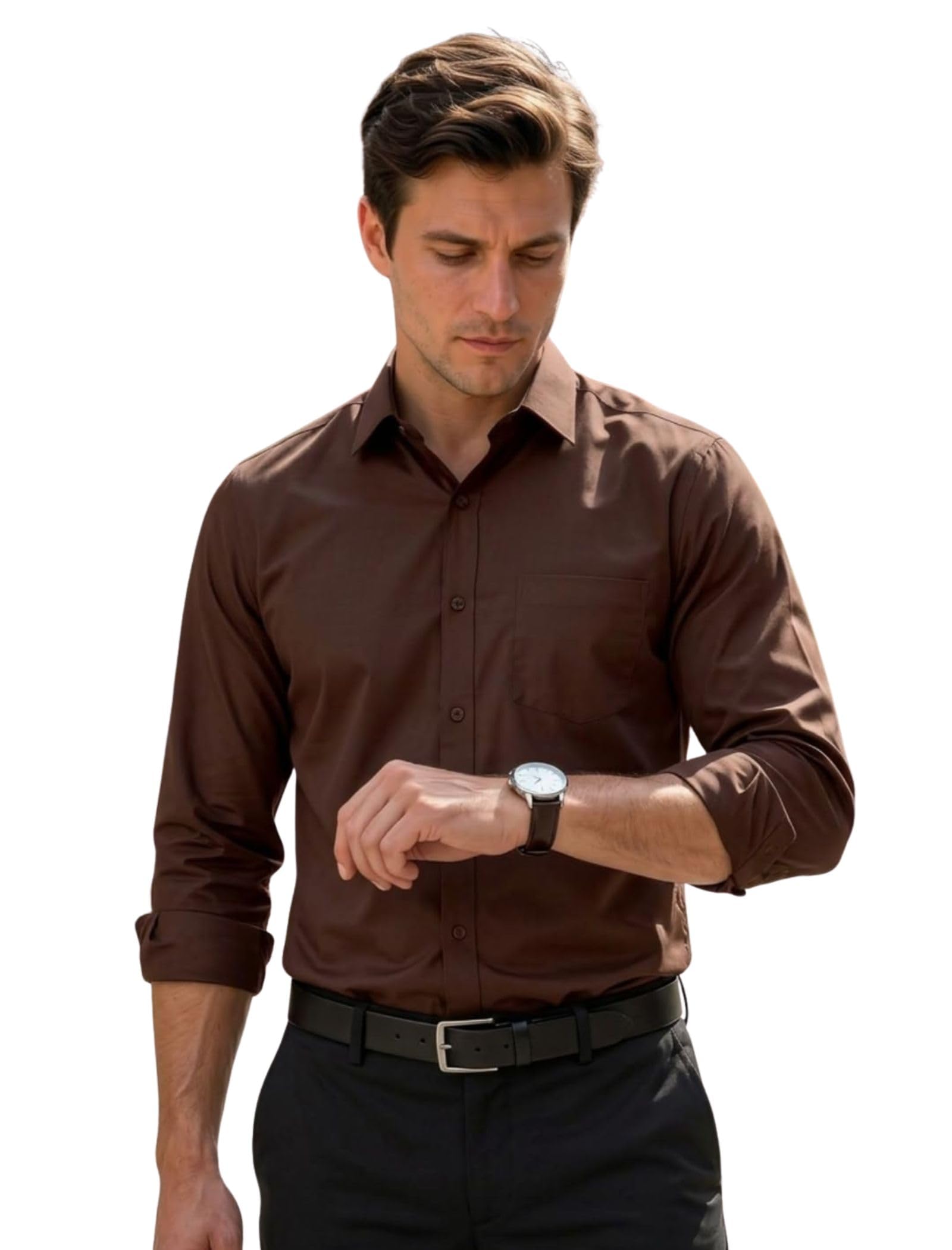 luqatti Men's Regular Fit Solid Pattern Cotton Shirt with Spread Collared Long Sleeve Standard Length and Button Down Closure Type | Latest Shirts | Stylish Shirts for Men-picture-38