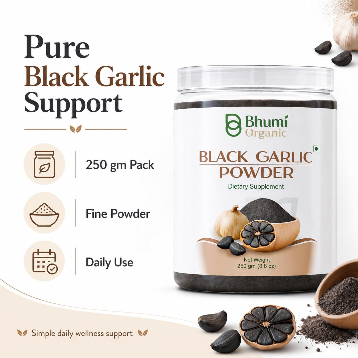 Bhumi Organic Fresh Black Garlic Powder 250 GM — Amazon image 2