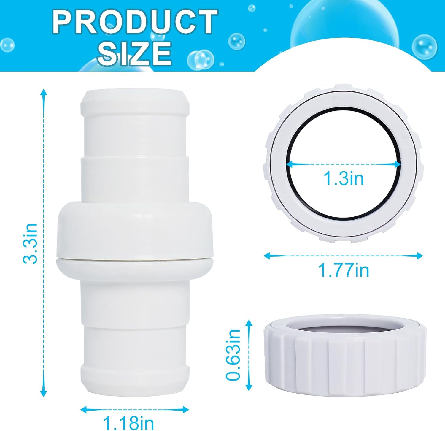 9-100-3002 Replacement Hose Swivel Compatible with Polaris 360 Pool Cleaner with 9-100-3109 Replacement Hose Nut (9-Piece Set, White Plastic)