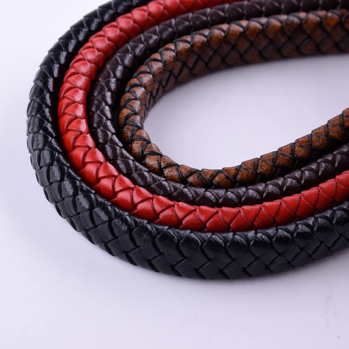 1 metr pleciony sznurek, nieprzerwany, płaski skórzany sznurek do produkcji biżuterii, bransoletki, naszyjnik, rzemiosło, czerwony, 12 x 6 mm