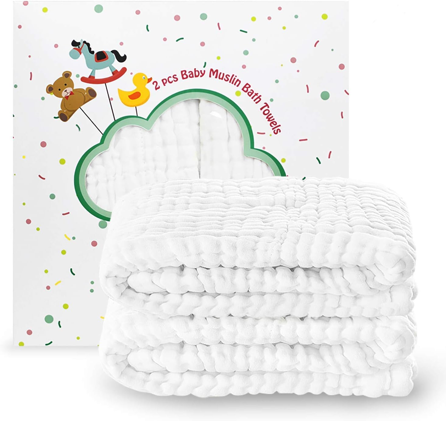Umiin 2 Pcs Baby Bath Towels Also for Baby Blanket, Soft Thick Muslin Baby Towels for Newborns Infants Toddlers & Kids