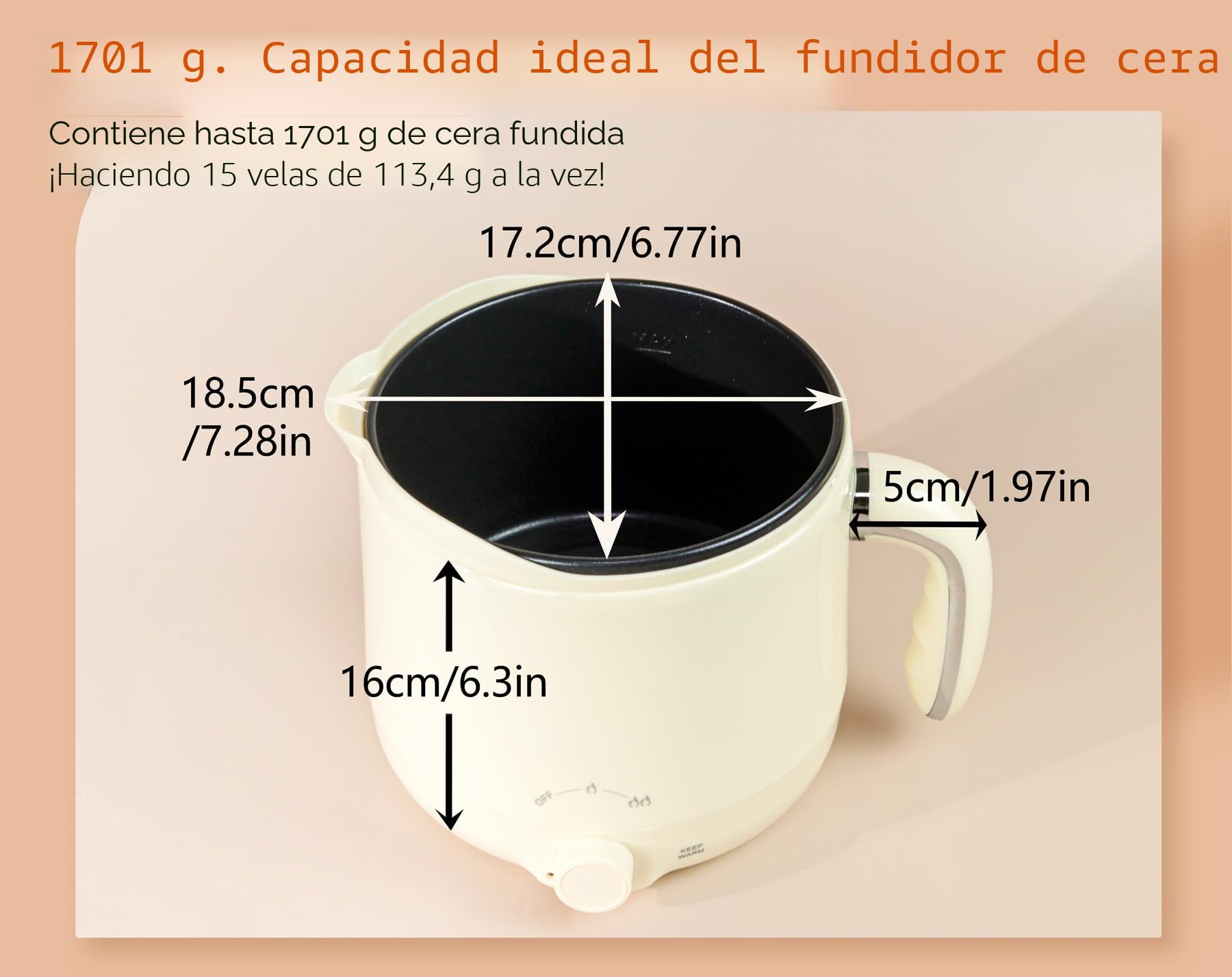 JULWHISPER Derretidor de cera para hacer velas, 1.8 L, con boquilla de vertido, kit de fabricación de velas para adultos incluido: mechas, calcomanías de mecha-Enchufe UE