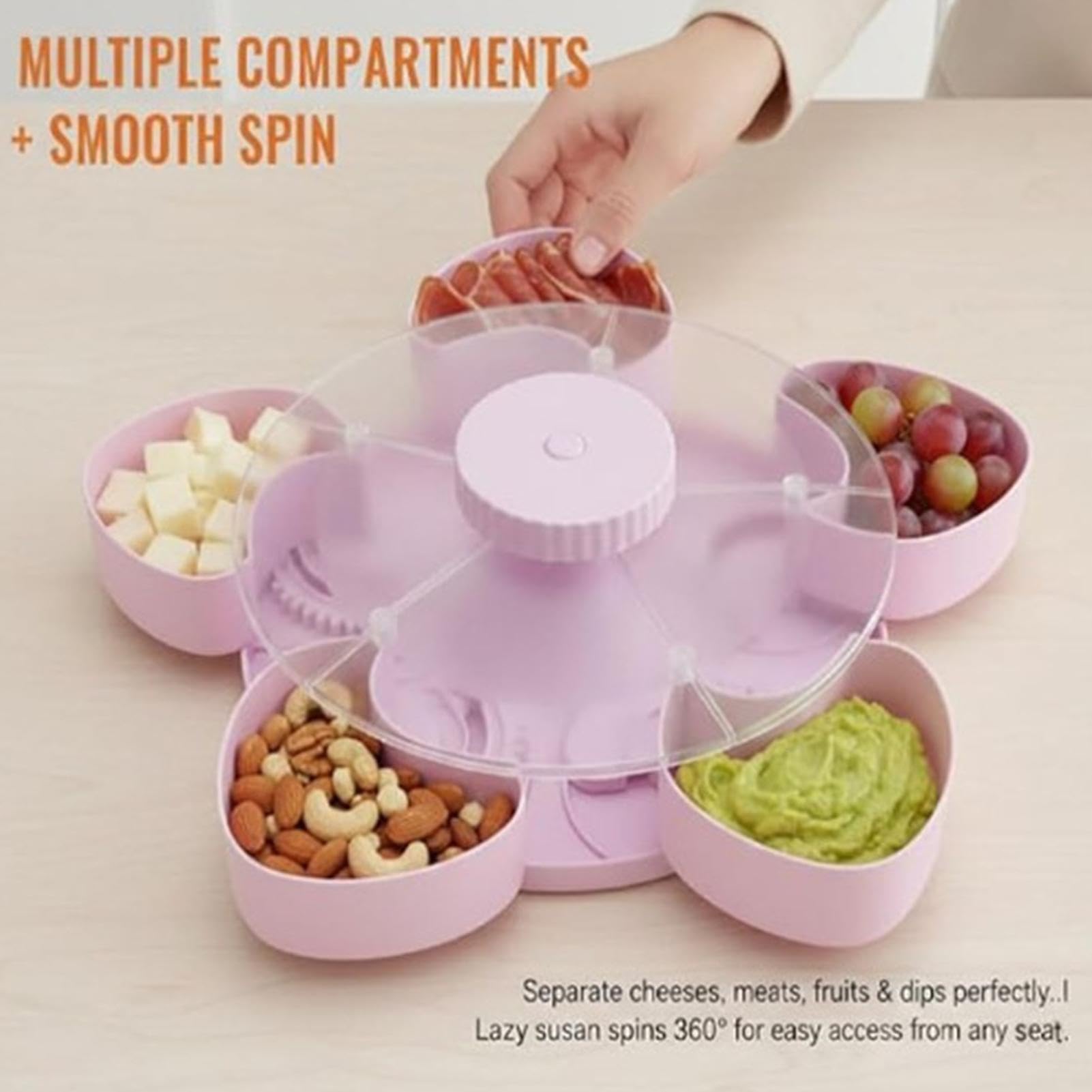 Contenedor De Aperitivos Giratorio Con Tapa Para Servir Ensalada De | Organizador De Snacks Con Compartimentos para Hogar Apartamento Comedor Salón Picnic Jardín Barbacoa Camping