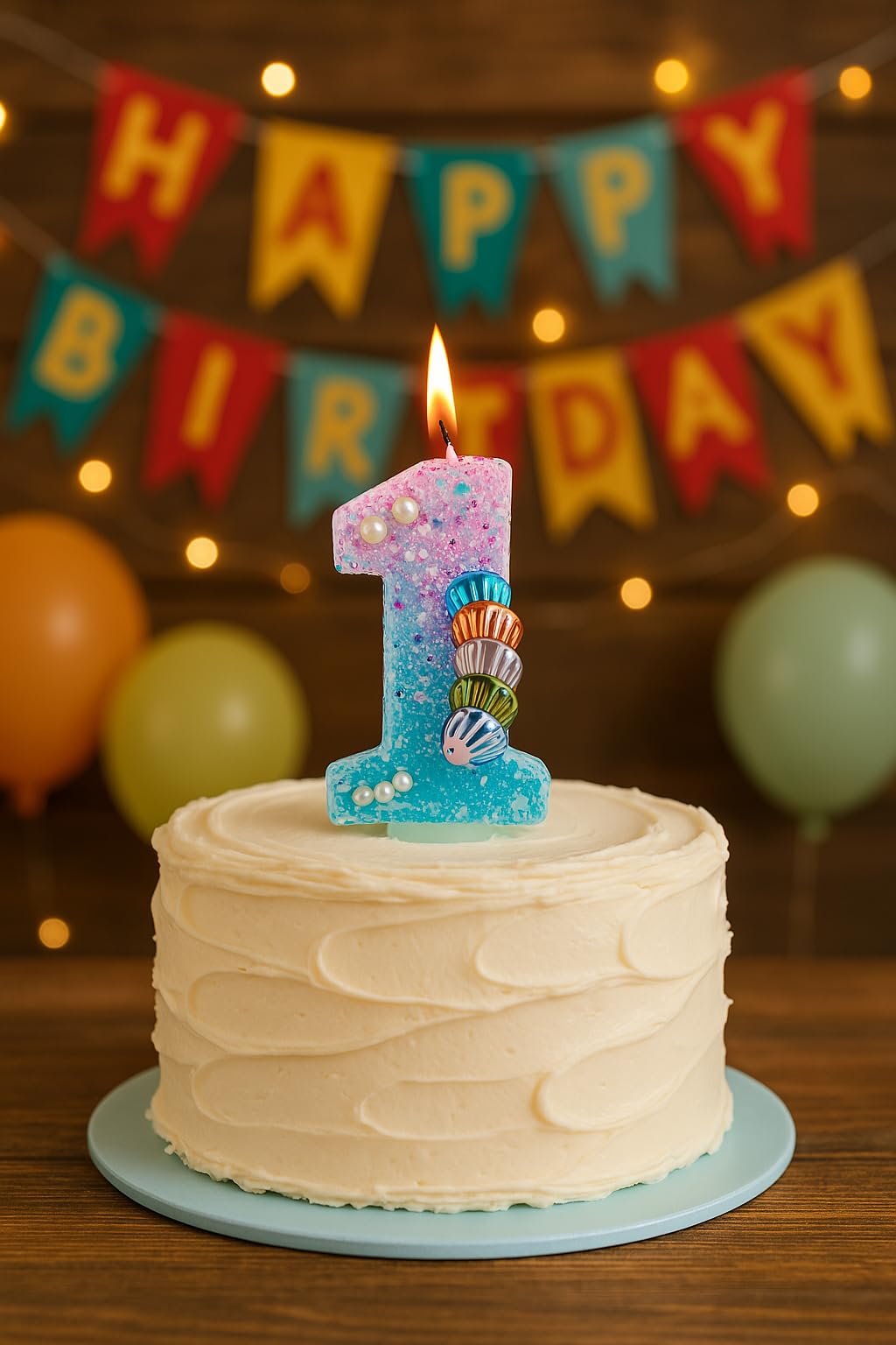 Vela de primer cumpleaños para niña – Sirena número 1 velas decoración de pastel para fiesta bajo el mar – Vela brillante con perlas y conchas – Variouslife