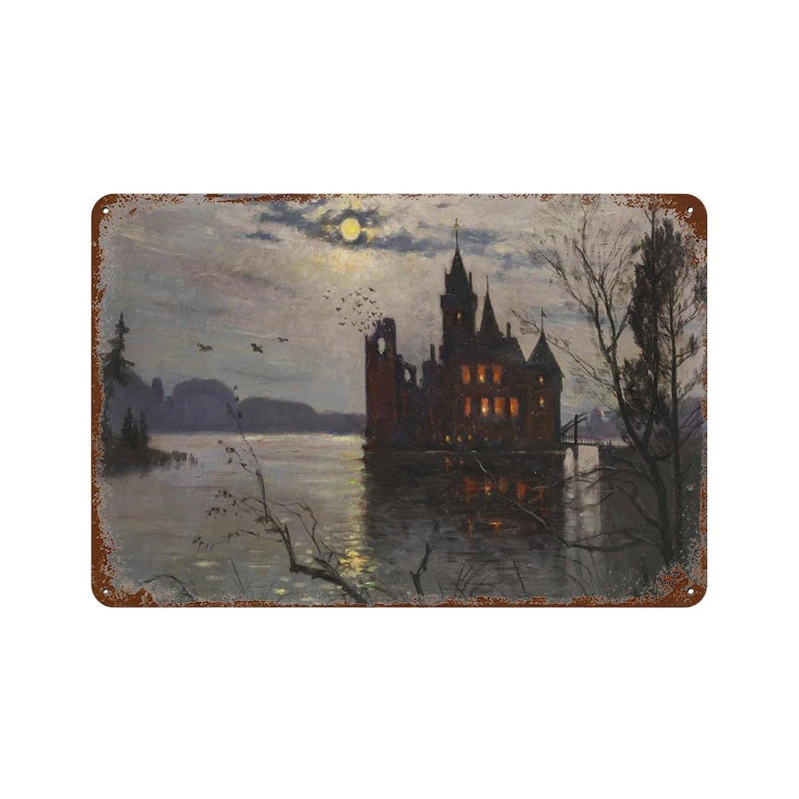 xiaoxiaoshen Vintage Haunted Castle Halloween Spooky Gothic Home Wall Decor Art Metal Tin Poster Modern Home Decor Art Home Bar Shop Decorations Vintage Sign 20x30cm