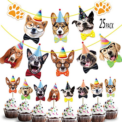 Sunny Seat A-DOGBANNERKIT Dog Birthday Banner Cake Topper Decorations Garland Dog Theme Bunting Cupcake Toppers Bday Decor Party Supplies cover