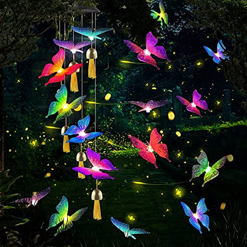 Wind Chime, FARAHO Wind Chime Kit -Butterfly Solar Wind Chime with Automatic Color Changing LED Lights for Patio, Porch, Garden, Backyard-Gift for Mom, Grandmother