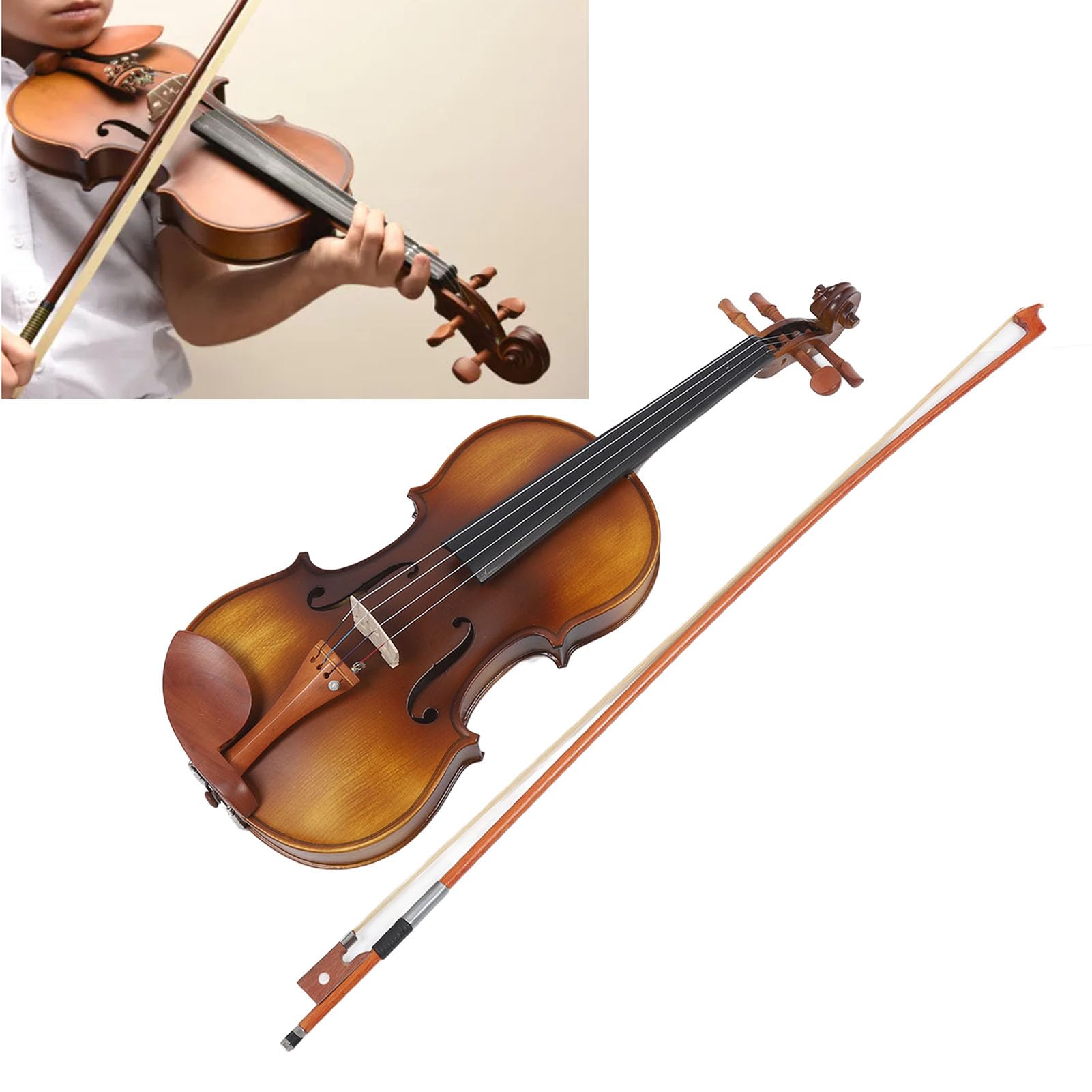 Kit per Violino 4/4, Kit per Violino in Legno Pieno di Acero Fiammato con Custodia Rigida, Colofonia, Poggiaspalla, Accordatore e Corde Extra per Principianti, Bambini e