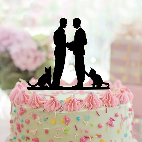 Miniatura 2 de Decoración para pastel de boda gay con silueta de perro y gato, personalizable, para él y para él, dos padrinos de boda, recuerdos de fiesta de