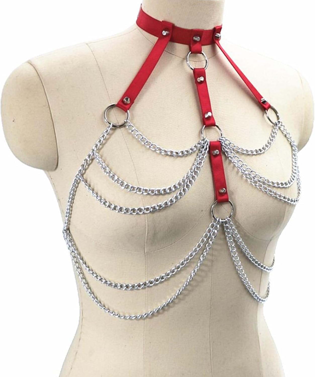 Gothic Chest Chain for Women, Punk Faux Leather Harness Waist Belt, Waist Chain Belly Bra Body Chain for Women