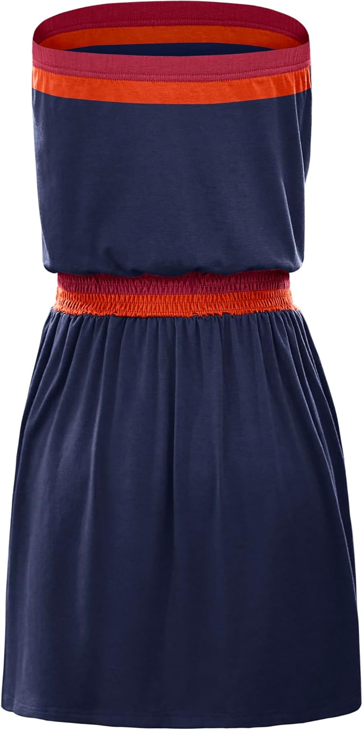 SAUKOLE Summer Dresses for Women Bandeau Strapless Smocked Elastic Waist Sundress Tube Mini Dress with Pockets - Image 5