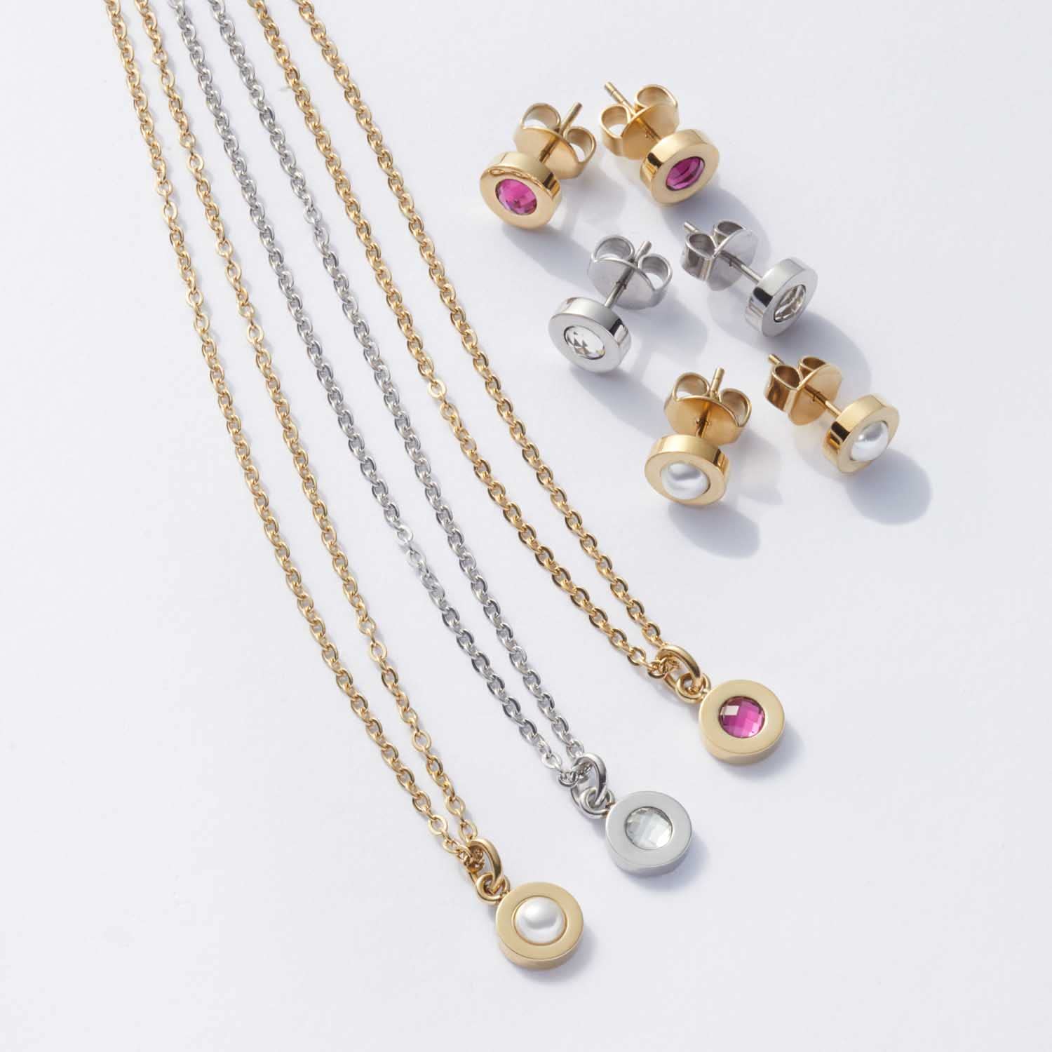 JEWELS BY LEONARDO Halskette Isa • feine Anker-Kette aus goldfarbenem Edelstahl • Anhänger mit pinkem Glas-Stein • 42-47 cm Länge • Schmuck Geschenk Damen • 022876