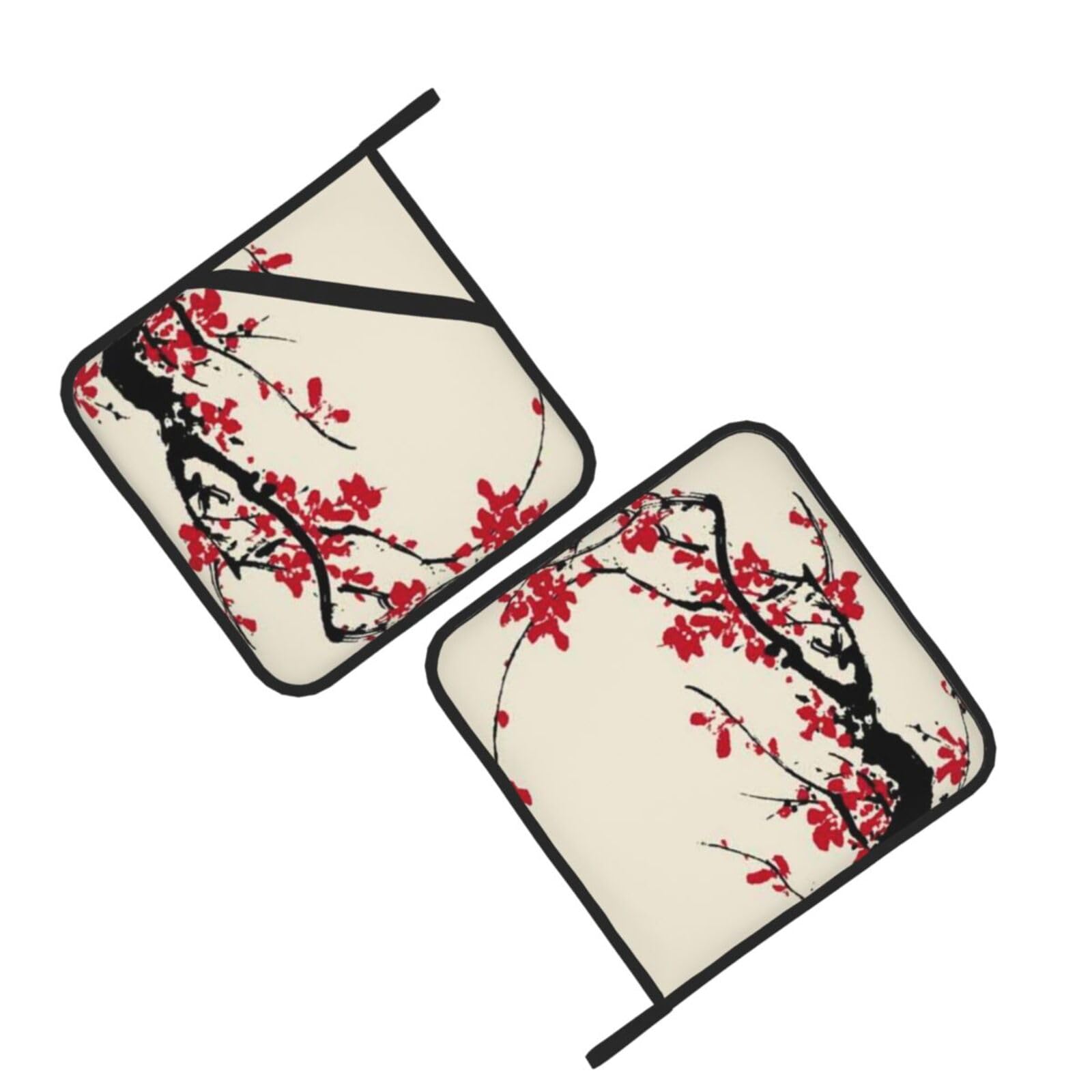 Japanese Floral Cherry Blossom Printed Oven Pot Holders Set of 2 Pcs Heat Resistant Kitchen Microwave Potholders for Cooking Baking Grilling