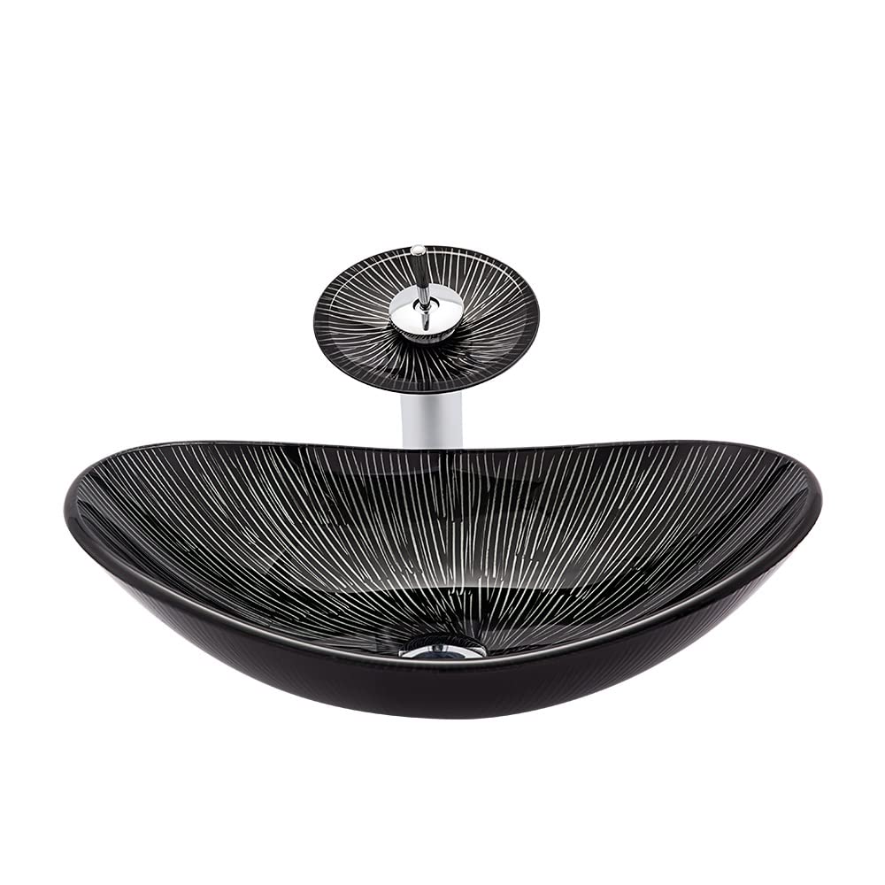 ADERFETBI Bathroom Sink Bathroom Vessel Vanity Sink Tempered Glass Wash Basin Hotel Art Utensil with Faucet Combo