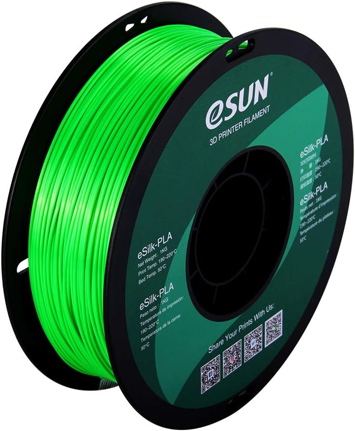eSUN E-Silk PLA Filament 1.75mm | High Shine Silk PLA | Smooth Finish PLA | Filament For FDM 3D Printers | Roll Tolerance Within +/-0.05mm | 1Kg/Spool (Green)