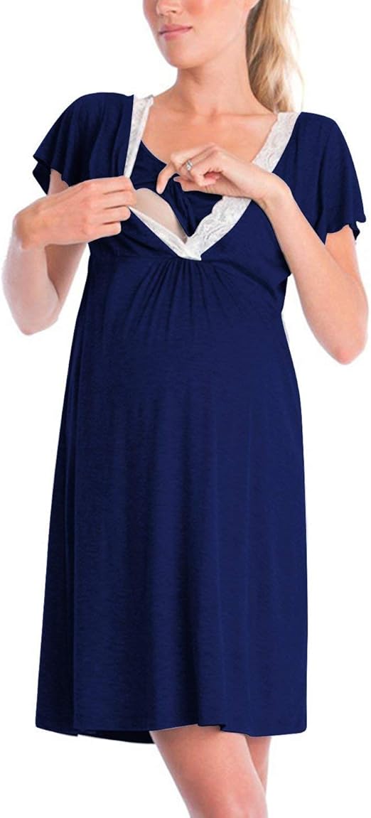 HX fashion Ladies Nightgown Ladies Short Cotton Nursing Nightgown Long