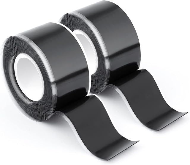 AIEX Self Fusing Silicone Tape 1 Inch x 10Ft, 2 Rolls Waterproof Self Fusing Rubber Tapes Rescue Tape for Pipe Leaks Emergency Repair Electrical Cables (Black)