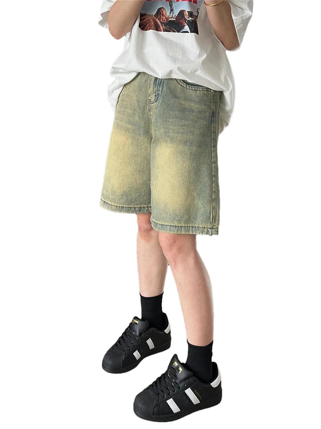 Damskie dżinsy w stylu vintage z wysokim stanem letnie retro na co dzień workowate szorty szorty jeansowe z szerokimi nogawkami, NIEBIESKI, M