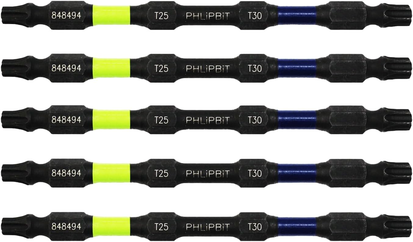 ORBiT - T25+T30, Modified Geometry, 4 INCH, 5pk. Double End+Double Duty, 1/4" Hex IMPACT BiT, USA-IRPB4OT25T30-5, (Lime/Navy Drives #25+#30 Torx/Star Screw) Fits "ULT" MULTi S/Driver
