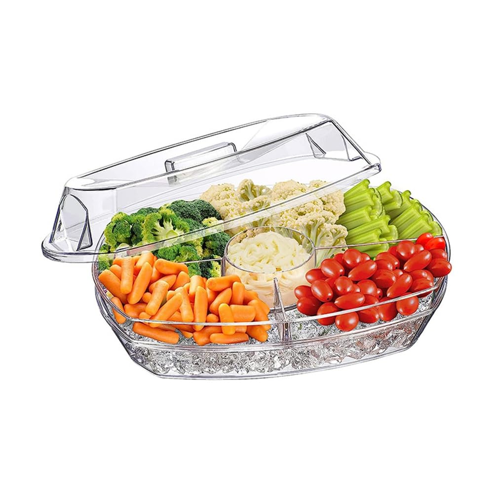 CTRLZS Fruit Ice Serving Tray Chilled Veggie Tray with Lid Clear Ice Serving Bowl Appetizer Platter for Cold Cuts Seafood
