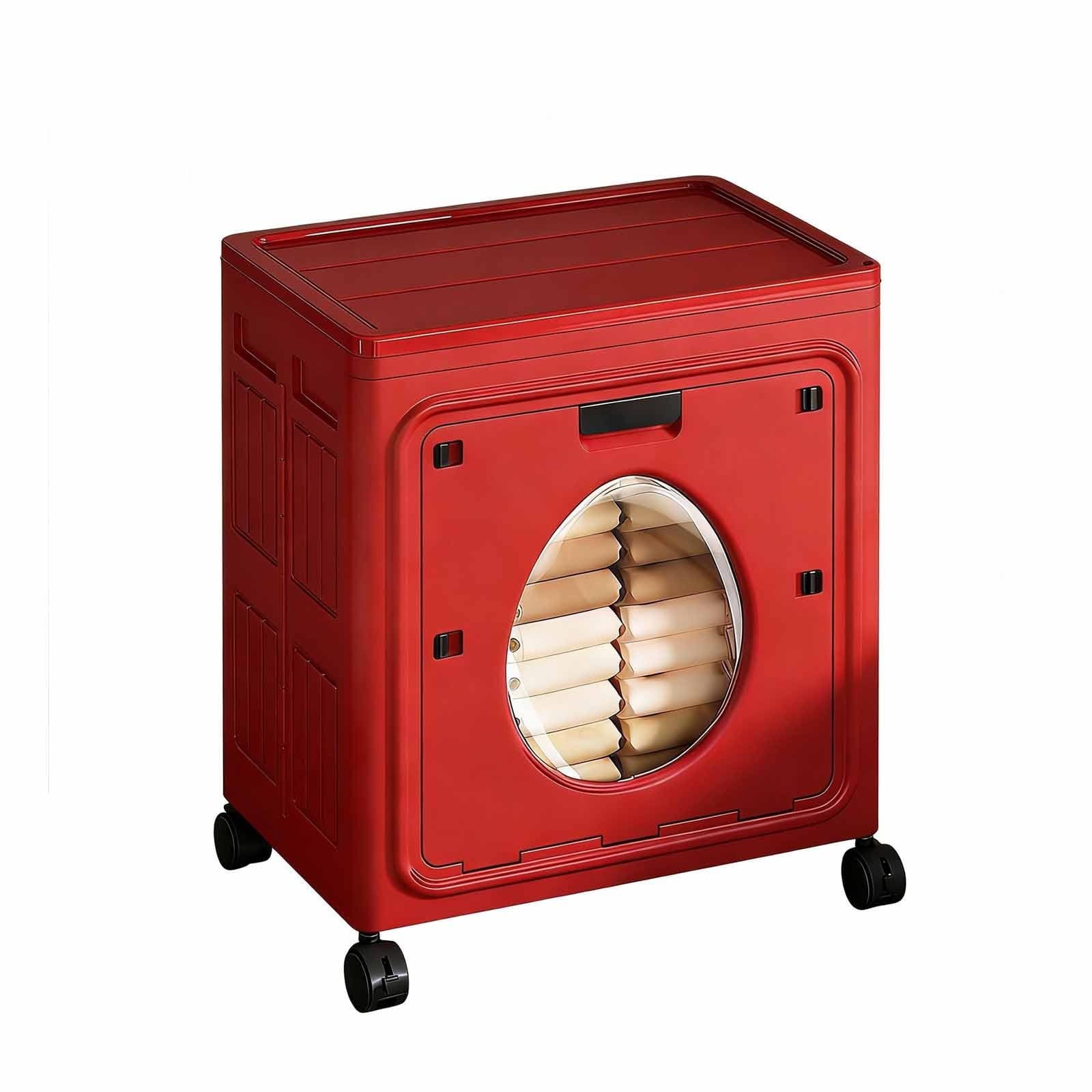 Wäschekorb mit Deckel, rollbarer Wäschekorb mit Rollen, großer faltbarer Wäschekorb, freistehender Kleiderorganizer für Schlafzimmer, Wohnung (56 * 38 * 66,5 cm)(Red)