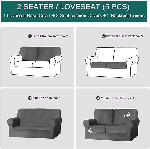 Miniatura 7 de Fundas para sofá de terciopelo con funda de respaldo separada y funda de cojín para el asiento, funda elástica para sillón, protector seccional