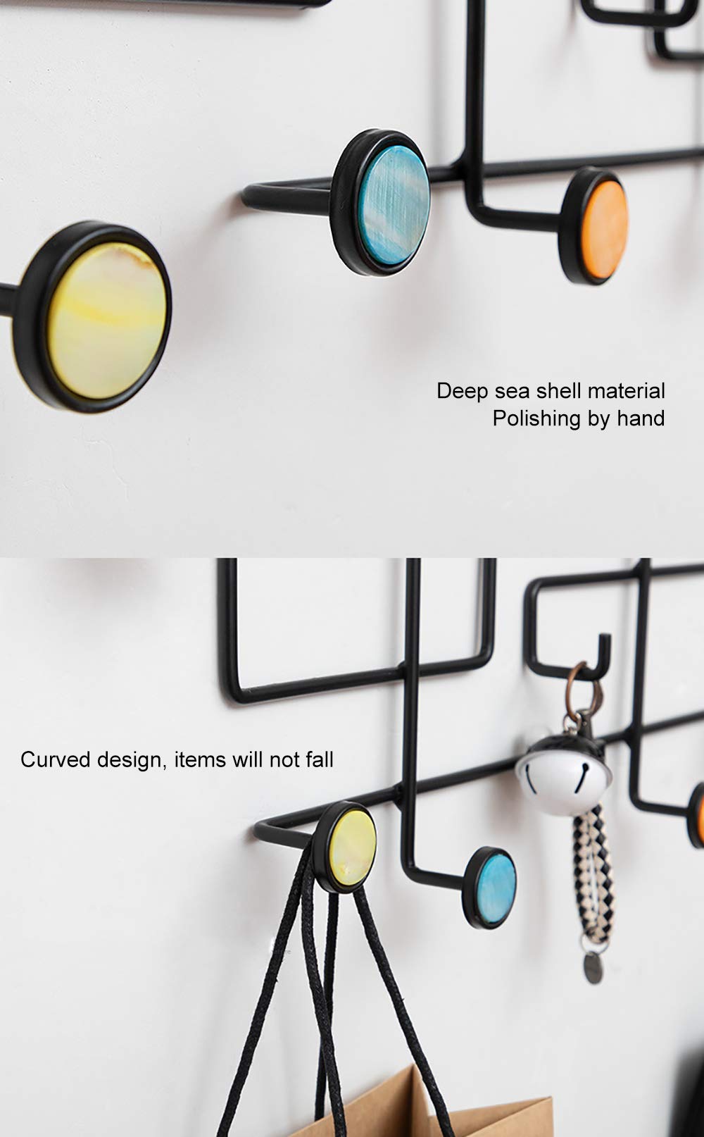 Créatif Rond Porte Manteaux Fer art Décoratif Porte-manteaux mural Noir Multifonction Crochet Mural Patères Stockage d'affichage Couloir Porte-manteau mural (5 Hooks)